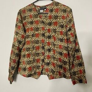 VTG Notations Petite Women's Red and Black Patterned Blazer